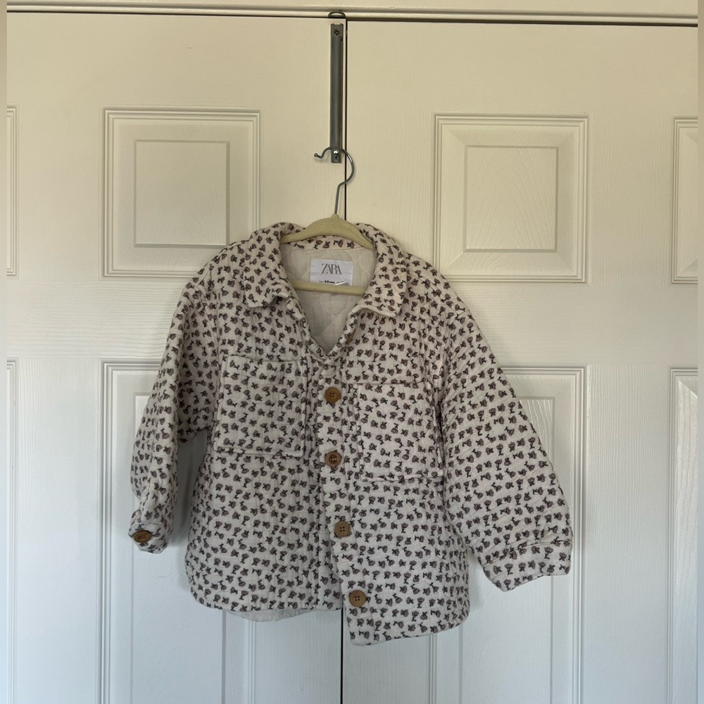 Zara Cream Quilted Jacket with Floral Detail
